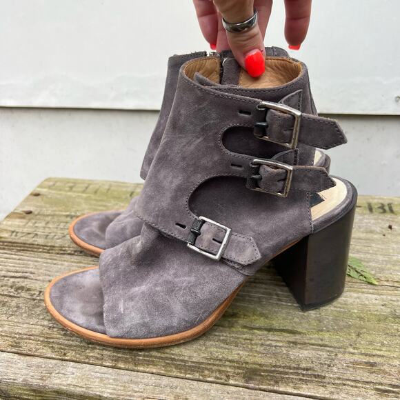 Rag & Bone Marta Suede Gray Block Heel Leather Shoe Booties 37 1/2 Women's 7.5 - Picture 2 of 8